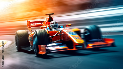 Racing car on a racing car passes the track. Motor sports competitive with blur background, Generative AI