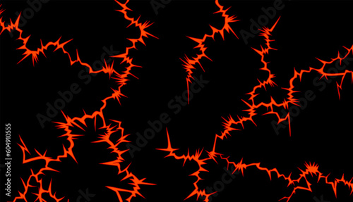 Background with cracks on the surface. Structure of black and red vector cracks.