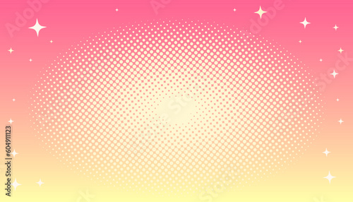 Halftone colored pink with yellow background in manga and comics style.
