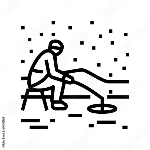 ice fishing winter season line icon vector. ice fishing winter season sign. isolated contour symbol black illustration