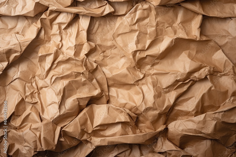 Sheet with crumpled brown paper. Generative ai. Sheet with crumpled brown paper. Generative ai.