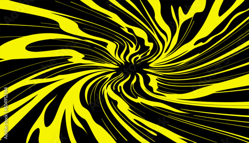 Yellow-black background with swirl of spiral energy. Spiral tunnel.