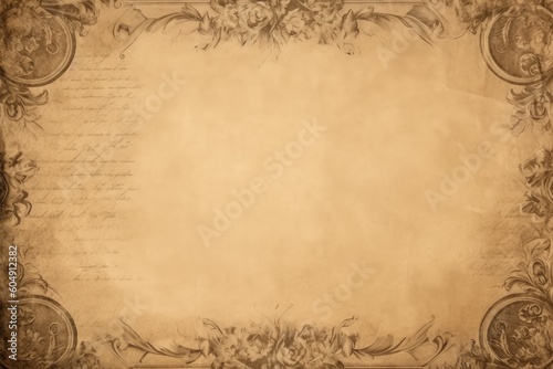 Antique brown paper with a border around the edges. Generative ai.