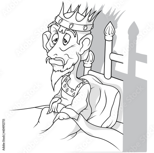 Drawing of a Old Tired King Lying in Bed