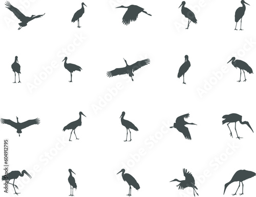 Stork silhouette, Stork vector silhouette, Flying stork silhouette, Stork SVG, Stork silhouette clip art.