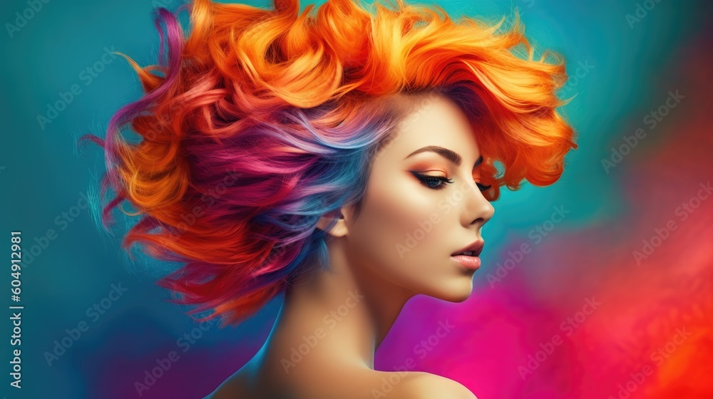 Pretty girl with colorful hair. Generative AI