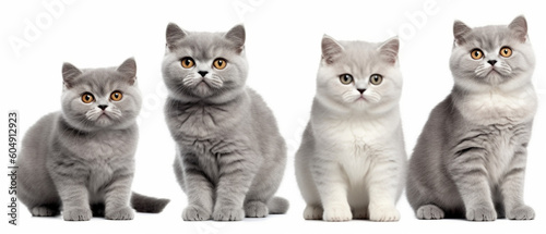 Cute cat collection isolated on white transparent background,, British shorthair silver tabby kitten breed purebred copy space on left