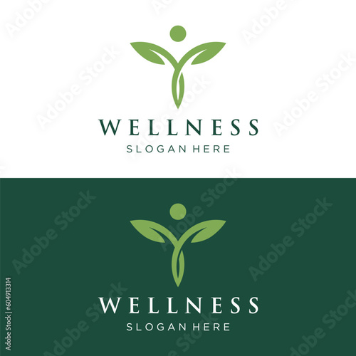 Wellness natural abstract logo template design with unique natural person and leaf concept with creative idea.Logo for business, health, meditation, relaxation.