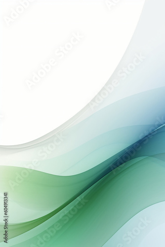 A transparent soft blue and moss green wave against a white pastel background. AI generative