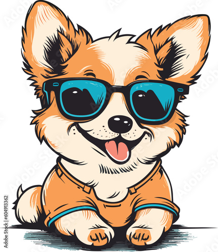 cute corgi dog wearing glasses, vector illustration
