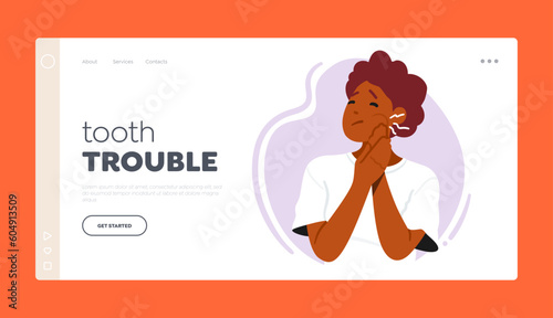 Tooth Trouble Landing Page Template. Sharp Pain Radiates Through Woman's Jaw As Toothache Strikes, Causing Discomfort