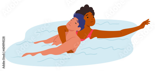 Woman Lifeguard Rescues Drowning Man, Displaying Strength, Courage, And Quick Thinking, Cartoon Vector Illustration