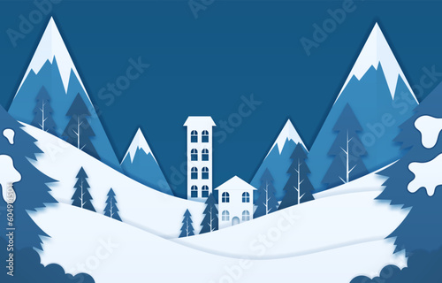 Winter Landscape Paper Cut Background