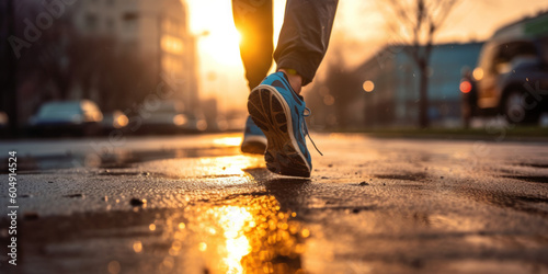 Runner corridore al tramonto scarpe da jogging photo