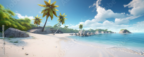 Peaceful and serene island getaway with palm trees and turquoise waters is AI Generative.