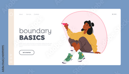 Boundary Basics Landing Page Template. Introvert Woman Character Drawing Circle Around Herself For Self-protection