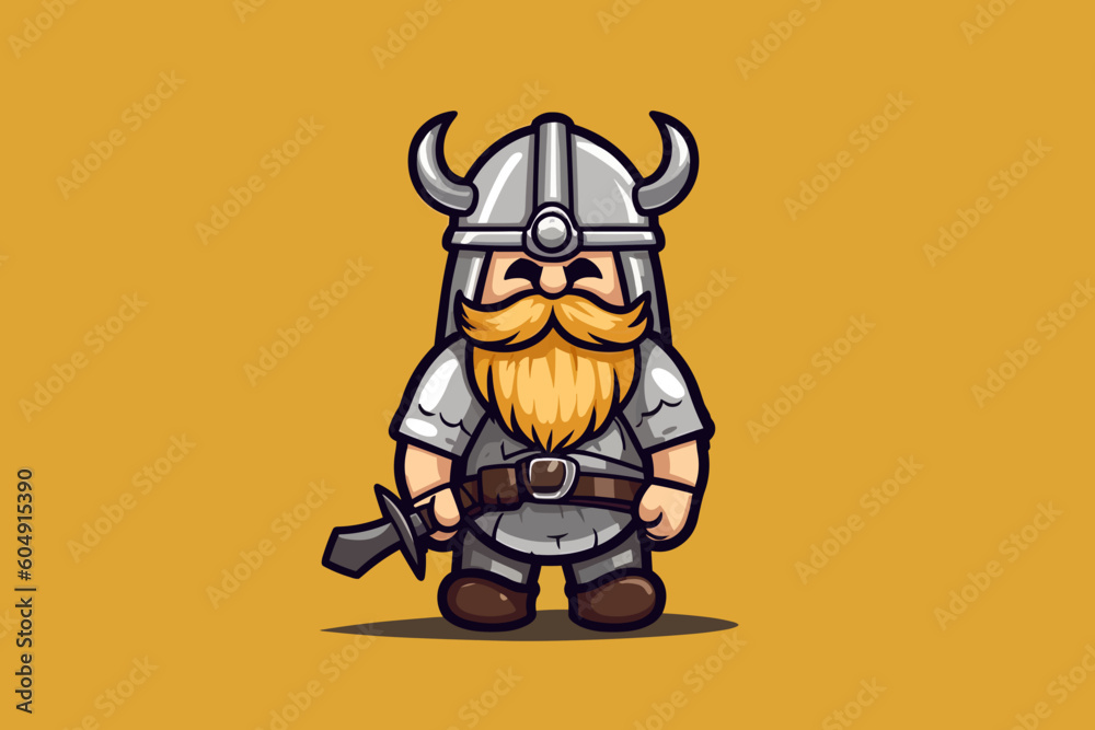 Doodle Inspired Viking At Battlefield, Cartoon Sticker, Sketch, Vector 