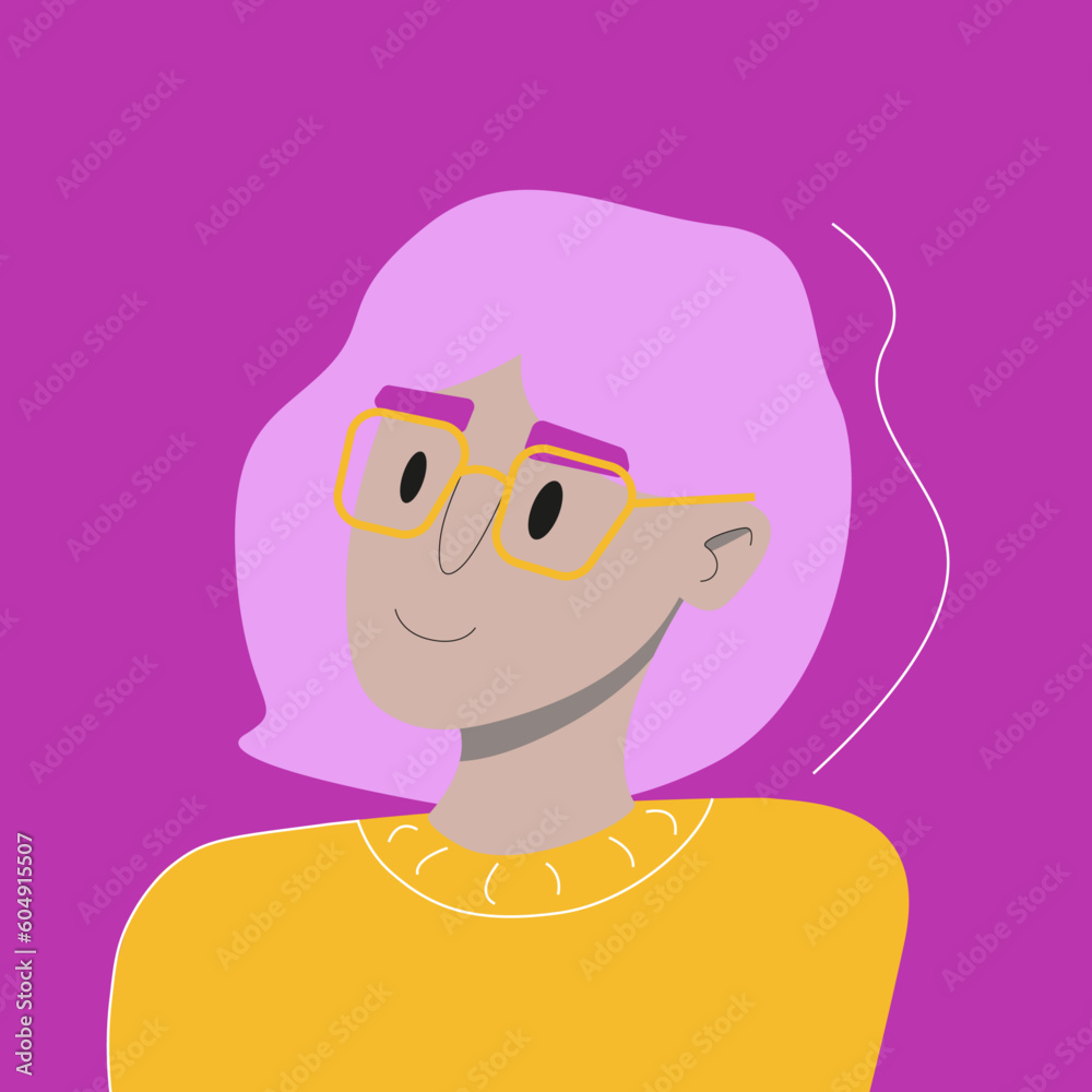 Young woman happy face. Flat vector