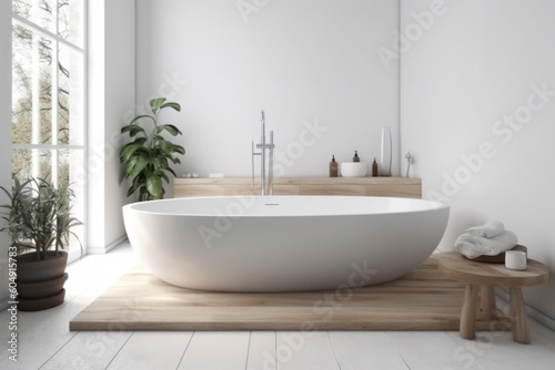 bathroom architecture white home spa luxury interior bathtub house wood modern. Generative AI.