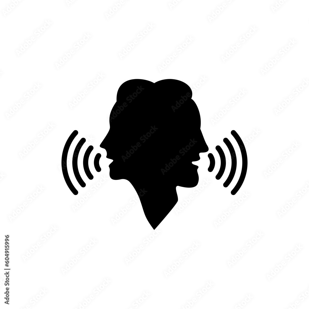 A man and a woman speak together. Conversation and sound waves.
