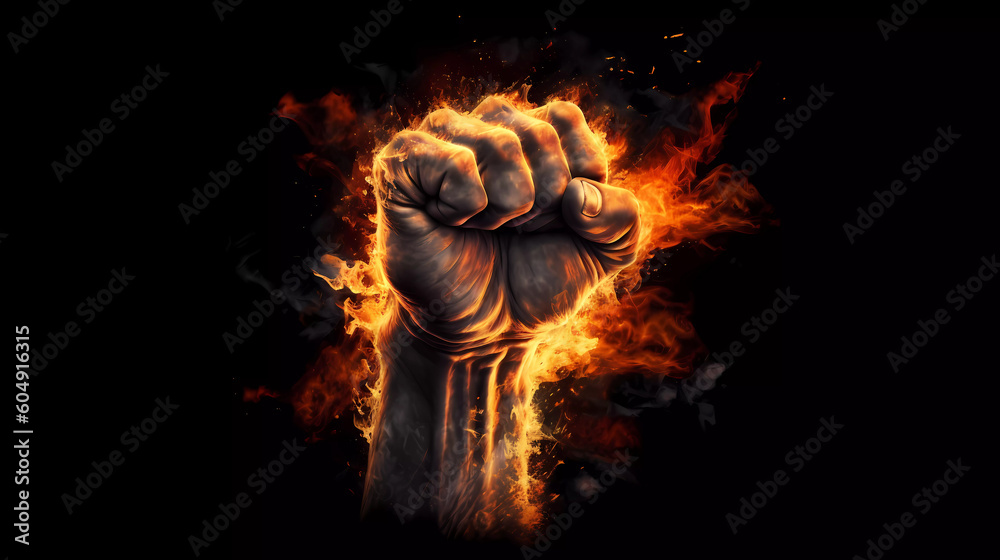 fist surrounded by flames