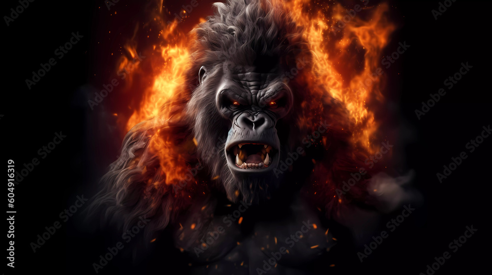 Gorilla surrounded by flames
Gorilla surrounded by flames