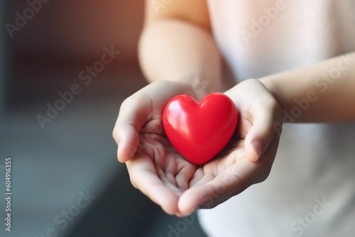 woman donor red hand love cancer valentine cardiogram care hold health. Generative AI.