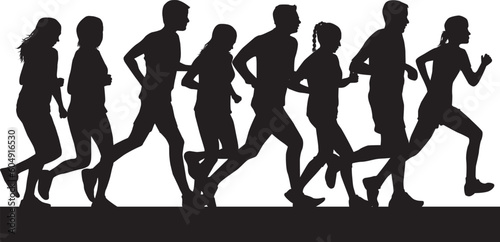 Group of people running, conceptual silhouettes.