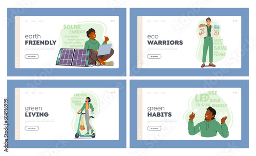 Eco-friendly People Landing Page Template Set. Environmentally Conscious Characters Dedicated To Sustainability © Hanna Syvak