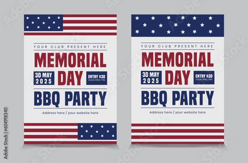 Memorial Day BBQ flyer template, Memorial Day invitation design vector.