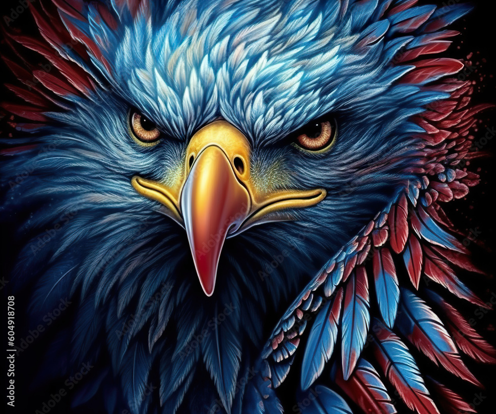 Fototapeta premium A close up of an eagle's face on a black background. Generative AI.