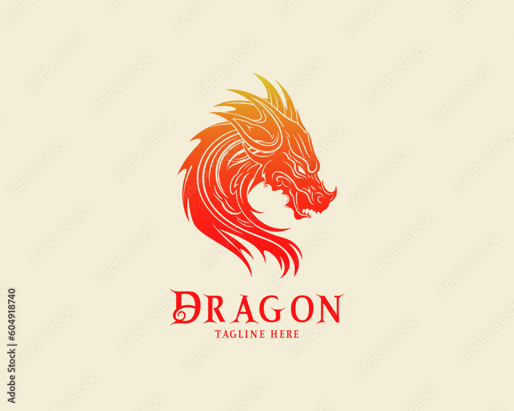 Dragon logo with simple gradient red color, vector eps file