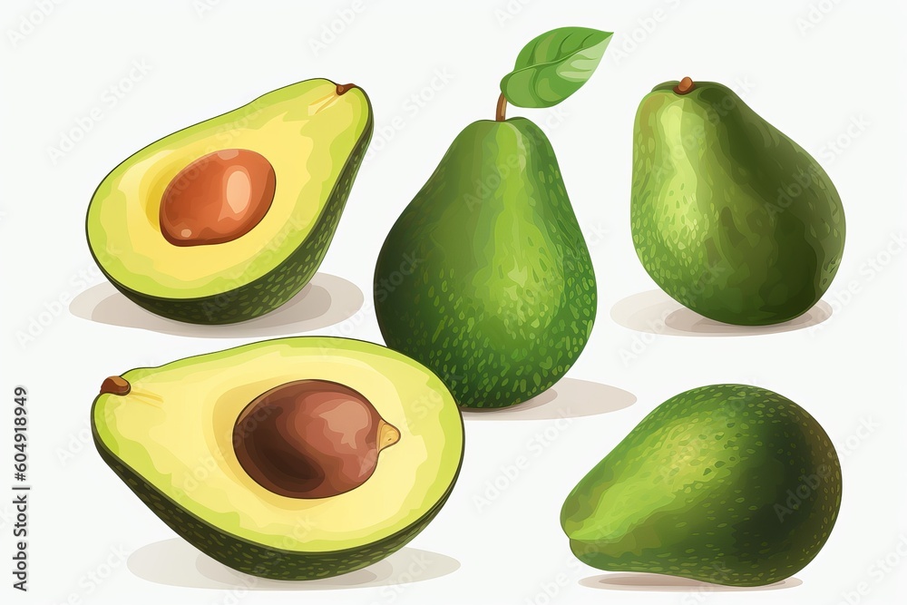 avocado fruit on a white illustration from generative ai avocado fruit on a white illustration from generative ai