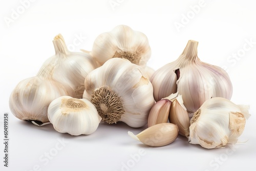 whole garlic on white background from generative ai