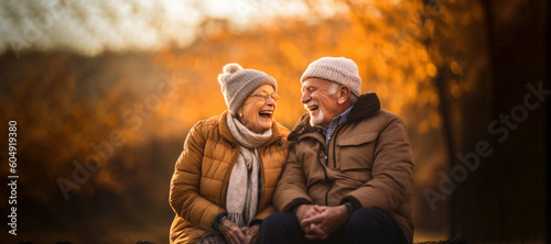 Generative AI illustration of a happy elderly couple falling in love in the nature