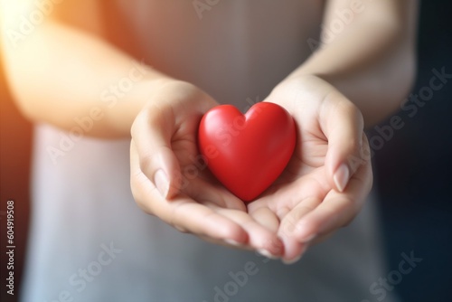 woman valentine care donor hold red hand health love transplant cardiogram. Generative AI.