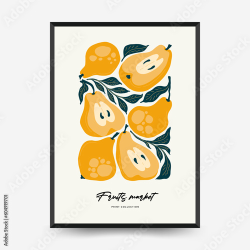 Abstract fruits posters template. Modern trendy Matisse minimal style. Exotic Healthy Food. Hand drawn design for wallpaper, wall decor, print, postcard, cover, template, banner.