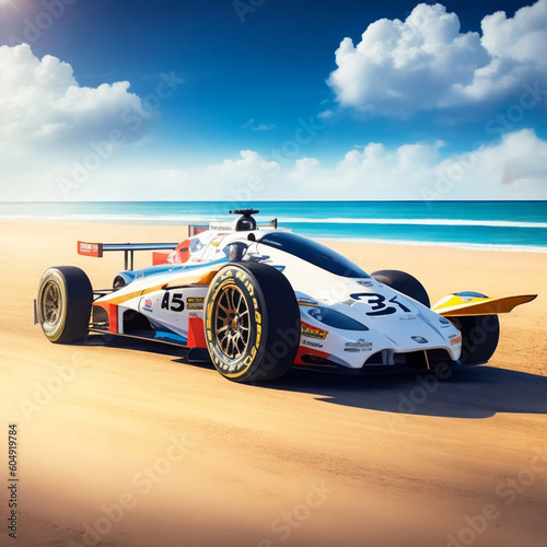 realistic racing car on beach © ojus