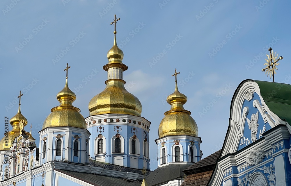 Ukraine Kyiv golden domes of Archangel Mikhailovskyi Monastery orthodox monastery.