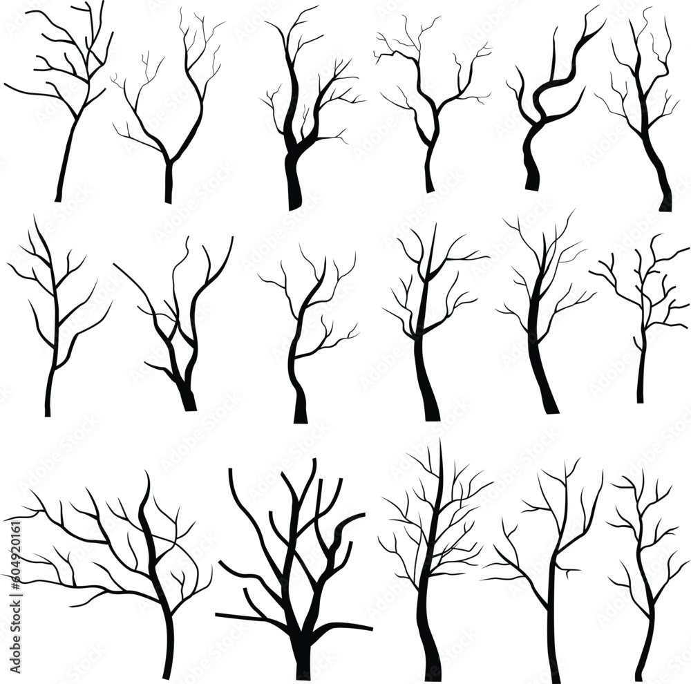 Set of tree branch silhouette
