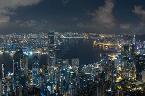 Scenery of Victoria harbor of Hong Kong city after midnight
