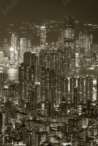 Night scenery of aerial view of Hong Kong city © leeyiutung