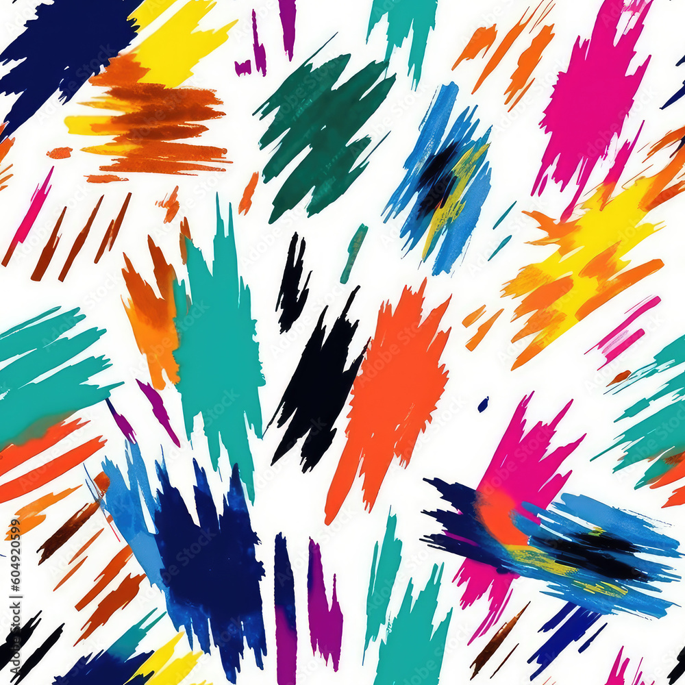 Colorful ink splashes, stains and brush strokes on white - seamless repeat pattern [Generative AI]
