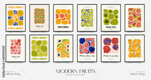 Abstract fruits posters template. Modern trendy Matisse minimal style. Exotic Healthy Food. Hand drawn design for wallpaper, wall decor, print, postcard, cover, template, banner.