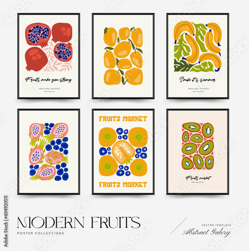 Abstract fruits posters template. Modern trendy Matisse minimal style. Exotic Healthy Food. Hand drawn design for wallpaper, wall decor, print, postcard, cover, template, banner.