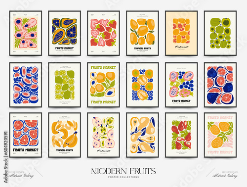 Abstract fruits posters template. Modern trendy Matisse minimal style. Exotic Healthy Food. Hand drawn design for wallpaper, wall decor, print, postcard, cover, template, banner.