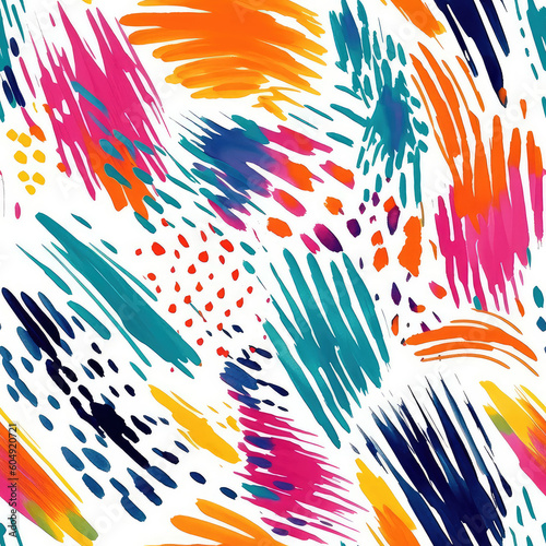 Colorful ink splashes, stains and brush strokes on white - seamless repeat pattern [Generative AI] 