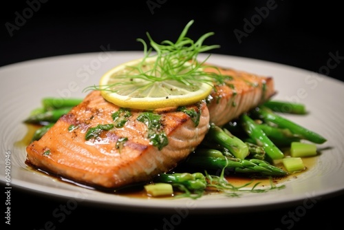 Delicious Plate of Grilled Salmon and Asparagus Generative AI