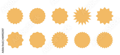 Set of yellow price sticker, sale or discount sticker, sunburst badges icon. Stars shape with different number of rays. Special offer price tag. Red starburst promotional badge set, shopping labels
