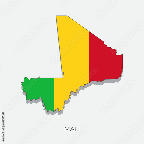 Mali map and flag. Detailed silhouette vector illustration
